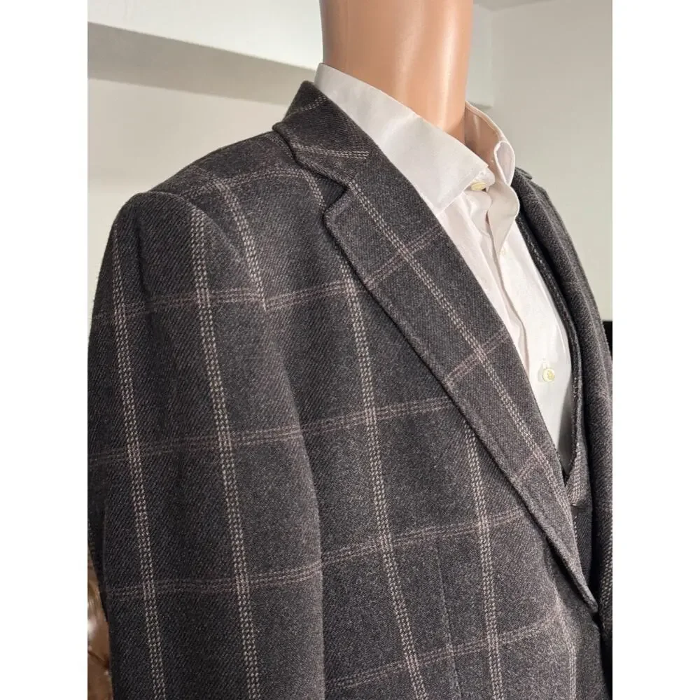 Tom Ford Brown Windowpane Tweed Wool Silk 3Pc Suit 50 40R 34x30 Trousers